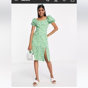 ASOS square neck midi dress in green floral print